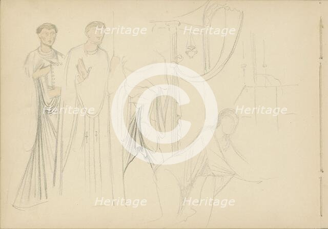Two standing men with a kneeling woman in an interior, 1869-1925. Creator: Antoon Derkinderen.