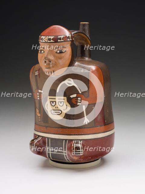 Vessel in the Form of a Warrior Holding a Trophy Head and Dart Throwers, 180 B.C./A.D. 500. Creator: Unknown.