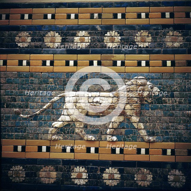 Brick relief of a lion on the walls of the Sacred Way leading to the Ishtar Gate, Babylon, c580 BC. Artist: Unknown