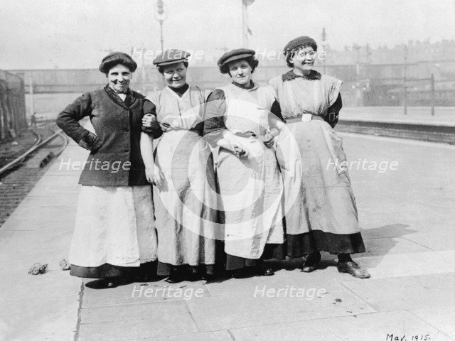 Women porters at Marylebone station, May 1915. Artist: Unknown