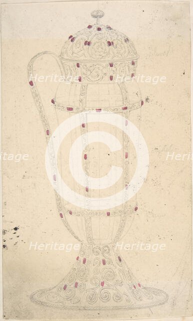 Crystal Vessel with Ornamented Metal Lid, Foot, Handle and Mounts, second half 19th century. Creator: Anon.