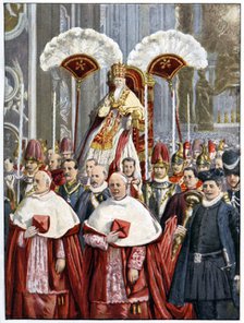 Pope Leo XIII in The Basilica of Saint Peter, Rome, 1900. Artist: Unknown