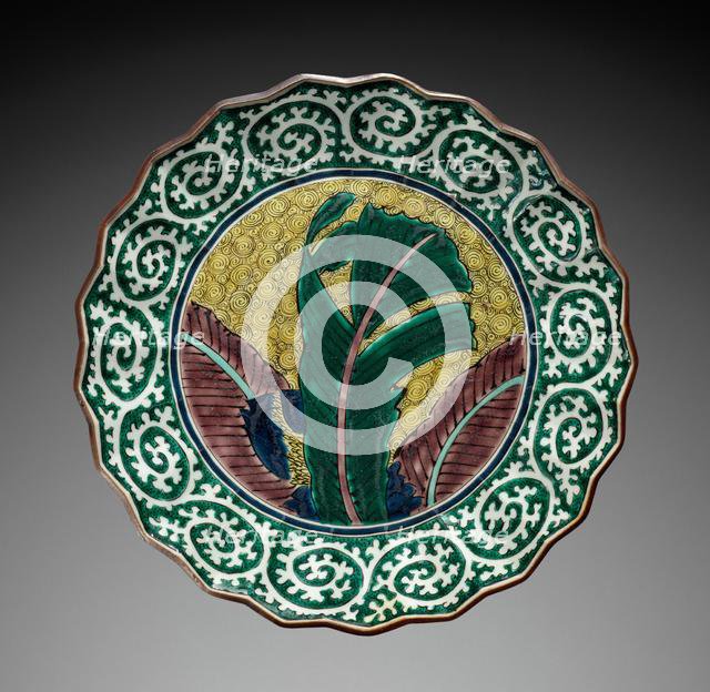 Foliate Dish with Banana Leaf Design: Kutani Ware, 19th Century. Creator: Unknown.
