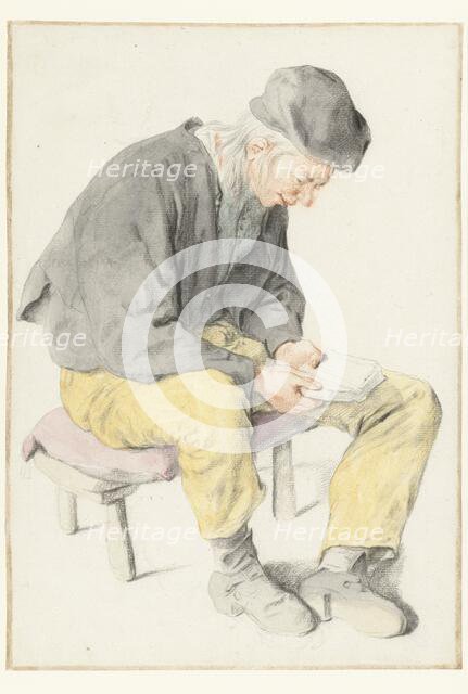 Seated Man Reading, Facing Right, 1690-1700. Creator: Cornelis Dusart.