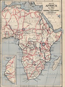 'Map of Africa in 1891 showing Routes of Explorers'. Artist: Unknown.