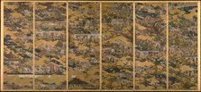 Scenes in and around Kyoto, One of a pair of six-section folding screens, c1615. Creator: Matabe (Matabei); Iwasa (1578-1650).