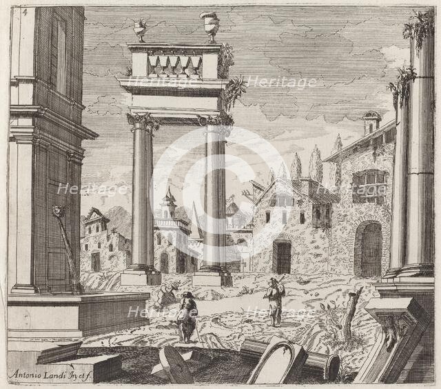 Architectural Fantasy with Classical Ruins and Vernacular Buildings, before 1753. Creator: Giuseppe Antonio Landi.