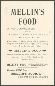 Mellin's Infant Food, 1900s. Artist: Unknown