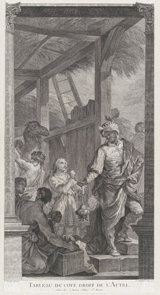 The Chapel of the Enfants-Trouvés in Paris: Le Roi mage Balthazar et sa suite, 1752. Creator: Etienne Fessard.
