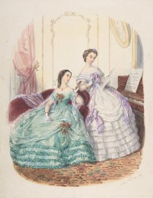 Fashion Study: Two Women in Evening Dress, ca. 1860. Creator: Adèle-Anaïs Colin.