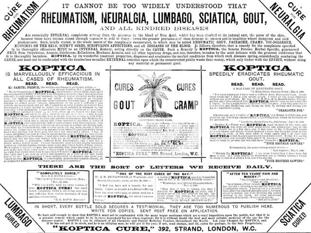 Advertisement for Koptica, the famous Persian Herbal Specific, 1890. Creator: Unknown.