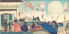 “America”: Enjoying Hot Air Balloons , 1867. Creator: Utagawa Yoshitora.