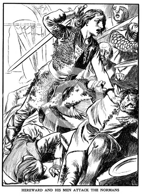 Hereward the Wake, Anglo-Saxon rebel, attacking Peterborough Abbey, 1070 (early 20th century) Artist: Unknown