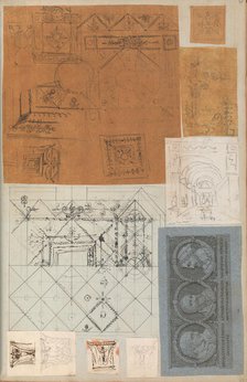 Page from a Scrapbook containing Drawings and Several Prints of Architecture, Int..., ca. 1800-1850. Creators: Workshop of Charles Percier, Workshop of Pierre François Léonard Fontaine.