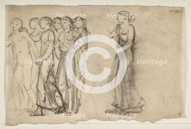 Cupid and Psyche - Two Studies of Psyche and Venus' Attendants, 1865. Creator: Sir Edward Coley Burne-Jones.