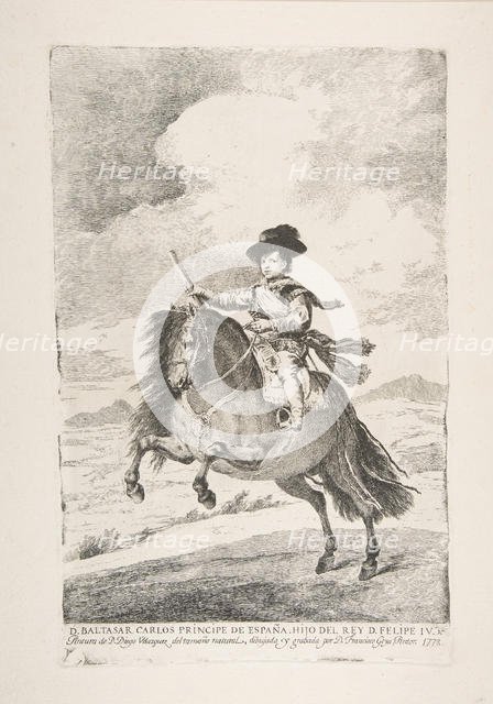 Balthasar Carlos, Prince of Spain and Son of Philip IV (D. Baltasar Carlos Principe de Esp..., 1778. Creator: Francisco Goya.