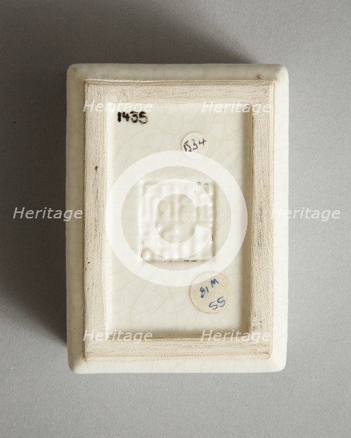 Soft paste rectangular vessel with characters in relief, early 19th century. Artist: Unknown.