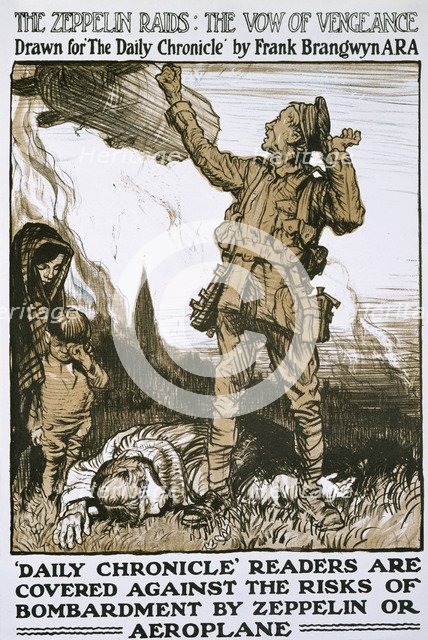 'The Zeppelin Raids: the Vow of Vengeance', World War I, c1915-c1918.  Artist: Frank Brangwyn