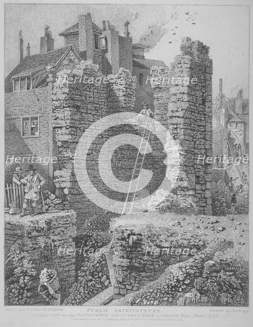 Inside view of the Watch Tower and remains of London Wall, City of London, 1813. Artist: IT Smith