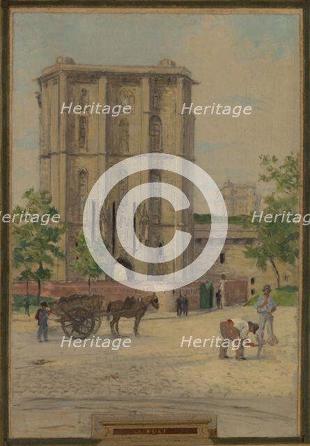 Sketch for the town hall of Vincennes: the chapel, keep, obelisk, the manoeuvring area..., 1898. Creator: Maurice Chabas.