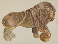 Lion and Ball Figurine, c. 1936. Creator: Ella Josephine Sterling.