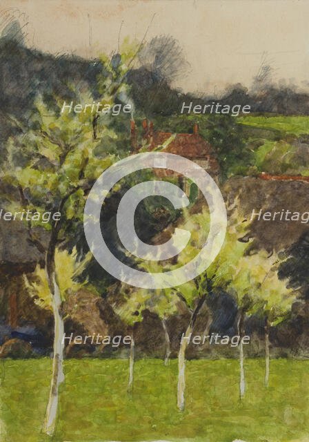 A hillside landscape with trees and a house, late 19th century or first half of 20th century. Creator: Agnes Mary Webster.