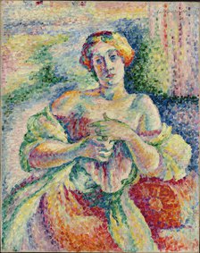 Portrait of a woman in pink and blue, 1908. Creator: Cousturier, Lucie (1870-1925).