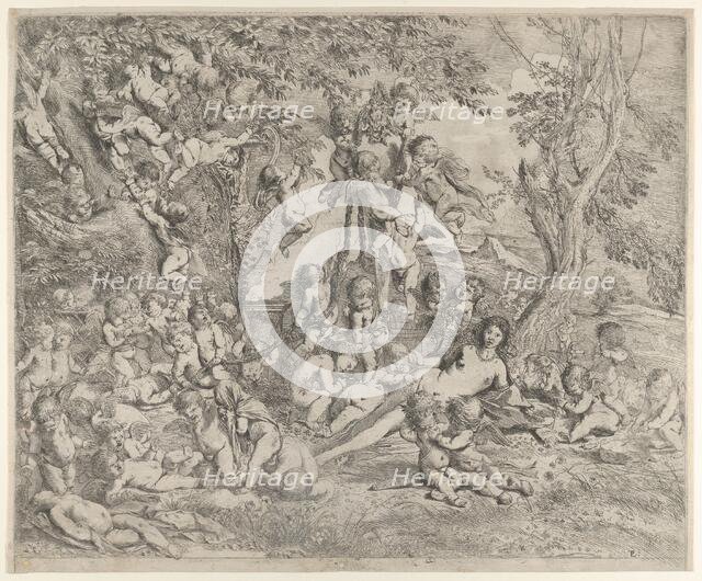 The Garden of Venus who reclines in the centre before a herm of Pan and surrounded ..., ca. 1631-37. Creator: Pietro Testa.