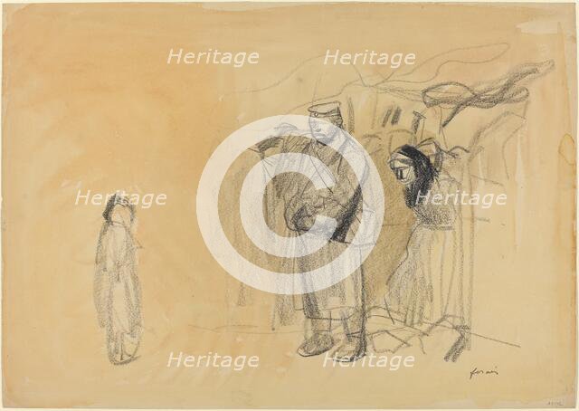 German Soldiers and French Child, c. 1914/1919. Creator: Jean Louis Forain.