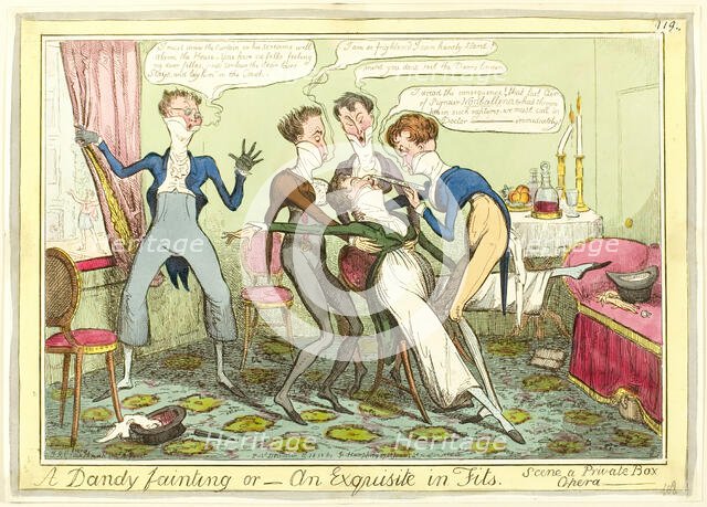 A Dandy Fainting, published December 11, 1818. Creator: Isaac Robert Cruikshank.