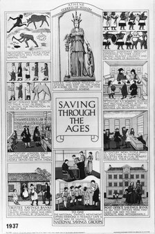 National Savings Poster, Saving through the ages, 1937. Artist: Unknown