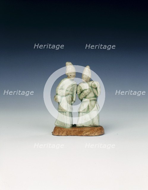 Qingbai twin drummer figures, Yuan dynasty, China, 1279-1368. Artist: Unknown