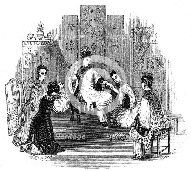 'Chinese maidens weeping with a bride', 1847. Artist: Evans