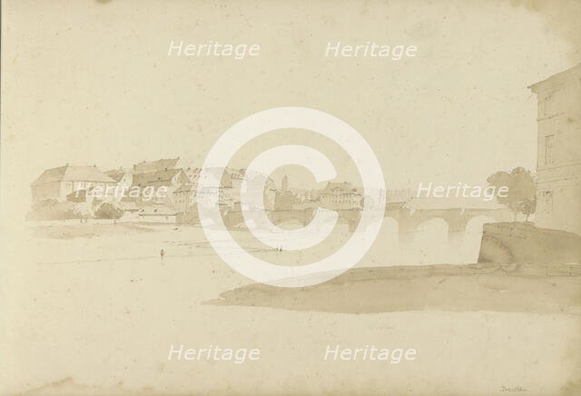 View of Dresden with the Augustus bridge over the Elbe, 1820-1896. Creator: Kasparus Karsen.