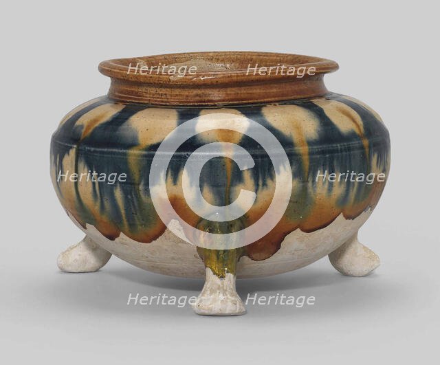 Sancai (three-color glazed) tripod censer. Creator: The Oriental Applied Arts.