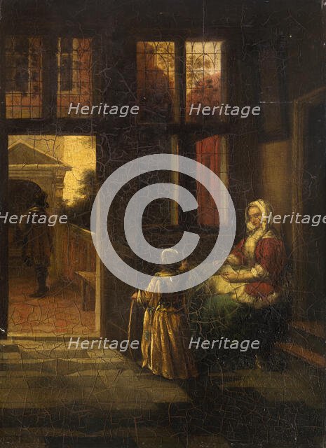 Partial copy after Pieter de Hooch Interior Scene with a Woman Reading and a..., 1700s or 1800s. Creator: Unknown.