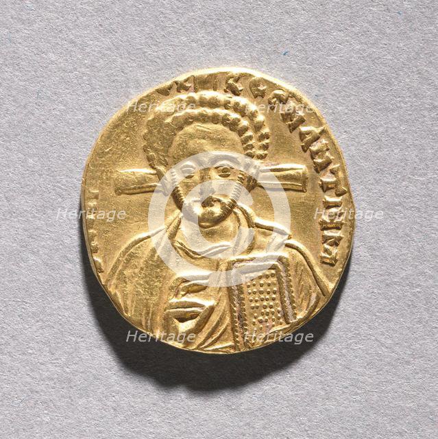Solidus with Justinian II Rhinometus and His Son Tiberius , 705-711. Creator: Unknown.
