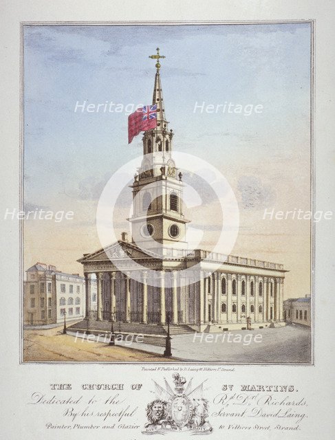 Church of St Martin-in-the-Fields, Westminster, London, c1825. Artist: Anon