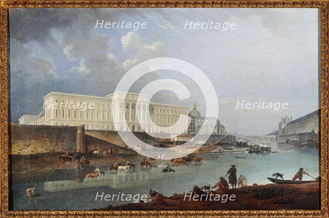 Hotel de la Monnaie, the Quai de Conti and the Seine, seen from the tip of la Cite, 1777. Creator: Pierre-Antoine Demachy.