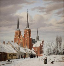 Street in Roskilde. In the Background the Cathedral, 1836. Creator: Jorgen Pedersen Roed.