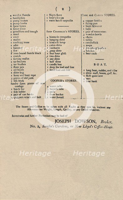 'Advertisement of Sale by Candle at Lloyd's, 1796', (1928). Artist: Unknown.
