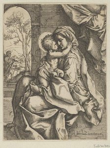 The Virgin seated with the Christ Child on her lap embracing her, Joseph seen thr..., ca. 1600-1613. Creator: Ventura Salimbeni.