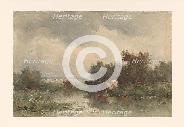 Three cows in a pond, 1832-1897. Creator: Willem Roelofs.