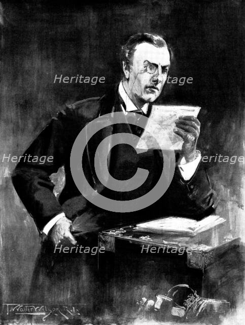 Mr. Chamberlain, Secretary of State for the Colonies, reading the telegrams from West Africa, 1898. Creator: Unknown.