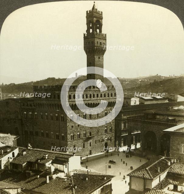 'Palazzo Vecchio and Piazza della Signoria, (S.E)., Florence, Italy', c1909. Creator: Unknown.