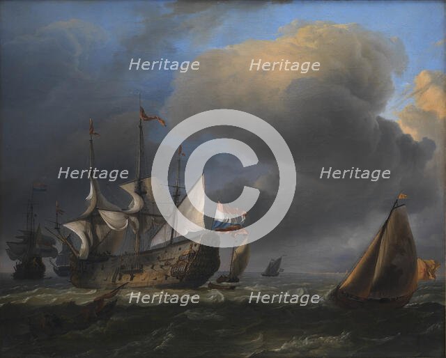 Seascape with Dutch Men-of-War and Fishing Boats, 1646-1708. Creator: Ludolf Backhuysen I.