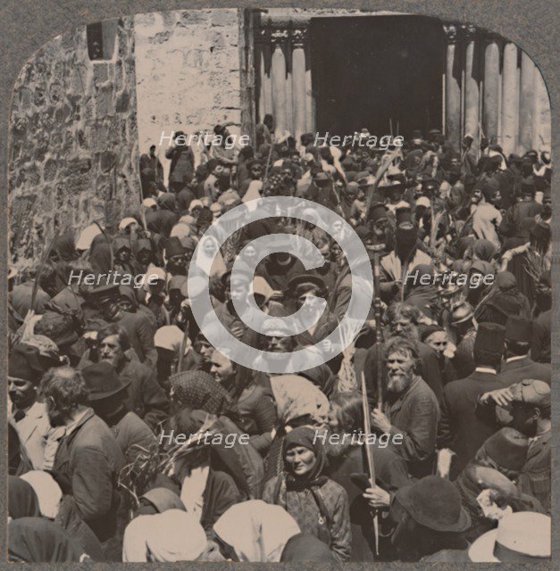 'Palm Procession leaving the Church of the Holy Sepulchure', c1900. Artist: Unknown.