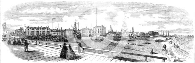 View of buildings facing the sea at Great Yarmouth, from the old jetty to the Britannia Pier, 1861. Creator: Walter Ray Woods.
