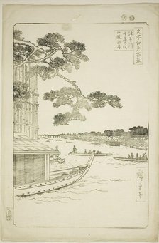 Pine of Success and Oumayagashi, Asakusa River (Asakusagawa shubi no matsu Oumayagashi), f..., 1856. Creator: Ando Hiroshige.