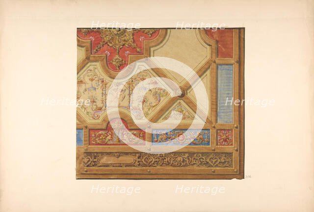 Partial design for the decoration of a ceiling in geometric panels painted with putti, masks..., 183 Creators: Jules-Edmond-Charles Lachaise, Eugène-Pierre Gourdet.